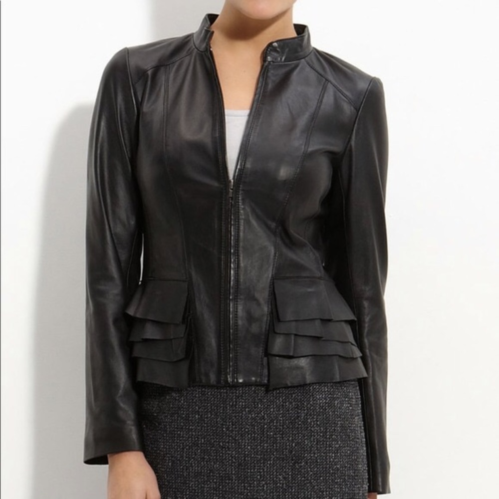 Halogen Ruffled Leather Jacket